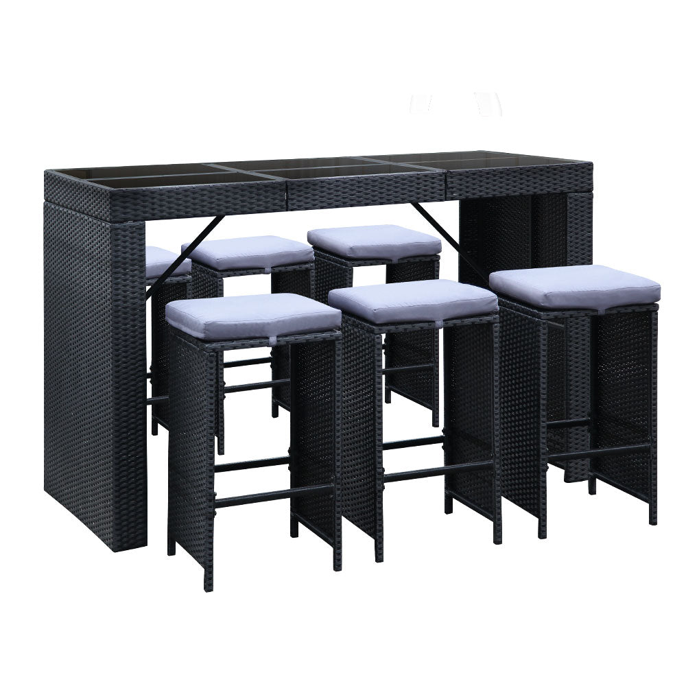 7-Piece Outdoor Bar Table & Stools Set – Black