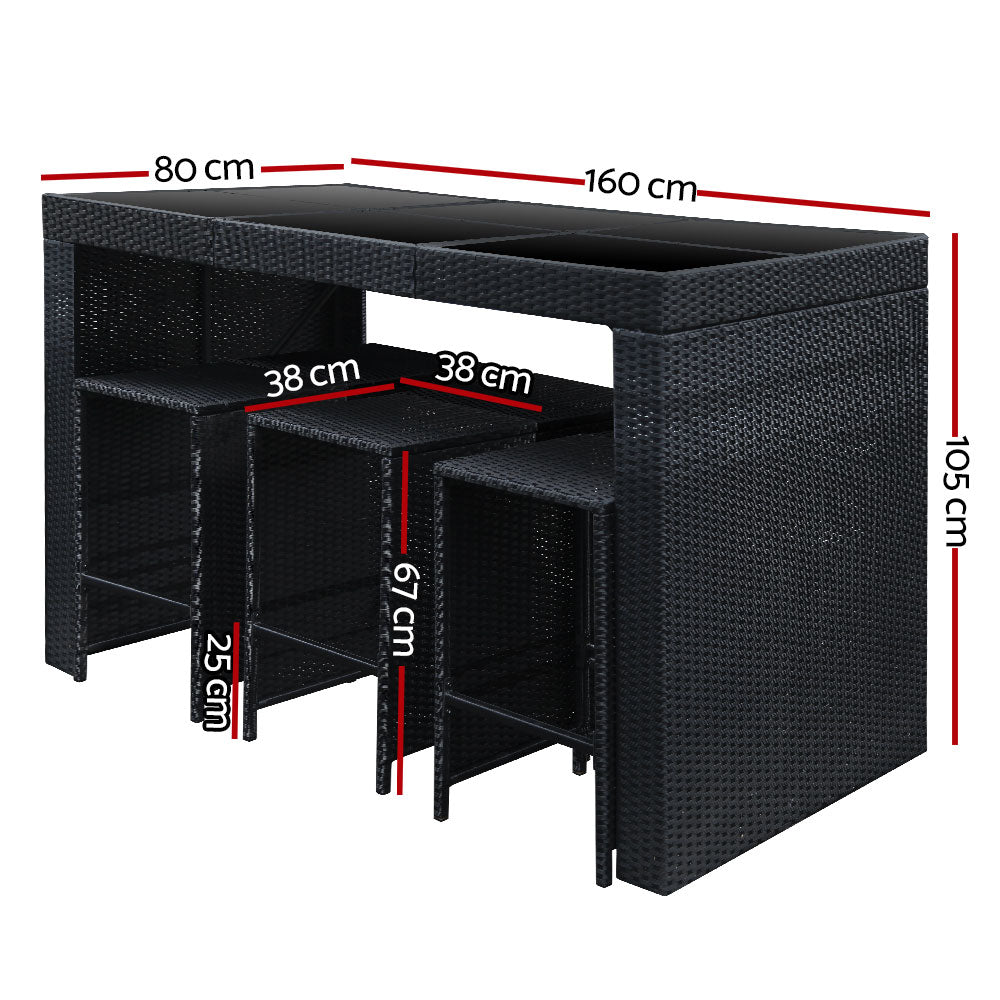 7-Piece Outdoor Bar Table & Stools Set – Black