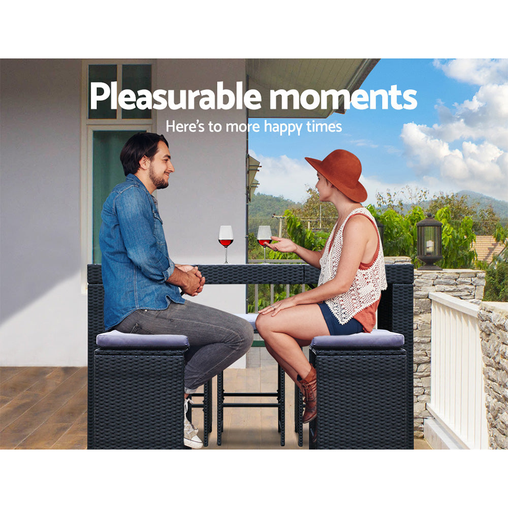 7-Piece Outdoor Bar Table & Stools Set – Black