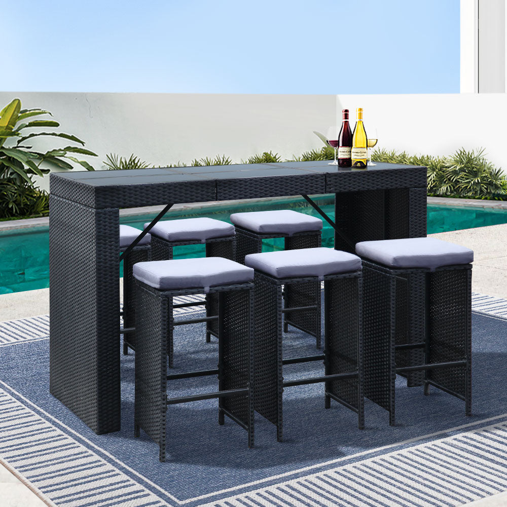7-Piece Outdoor Bar Table & Stools Set – Black