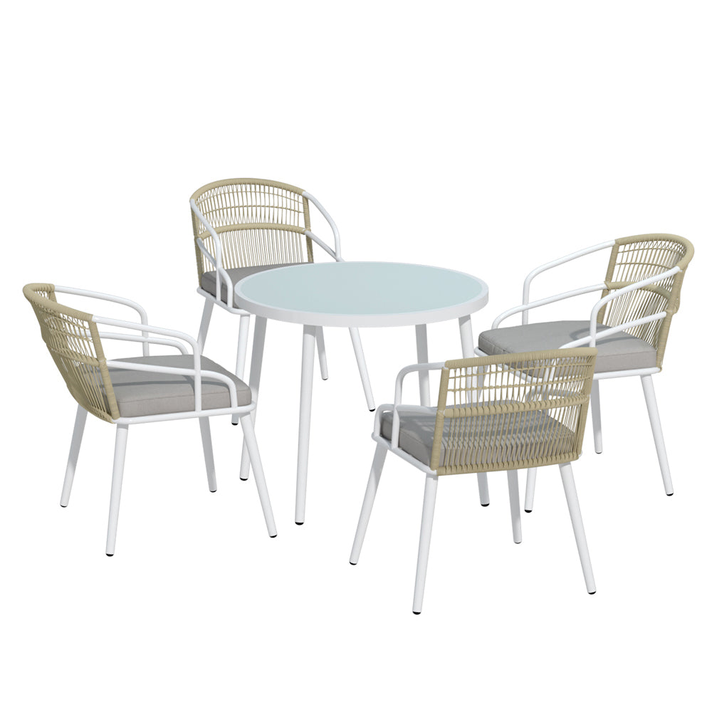 5-Piece Outdoor Dining Set – Rope & Aluminium