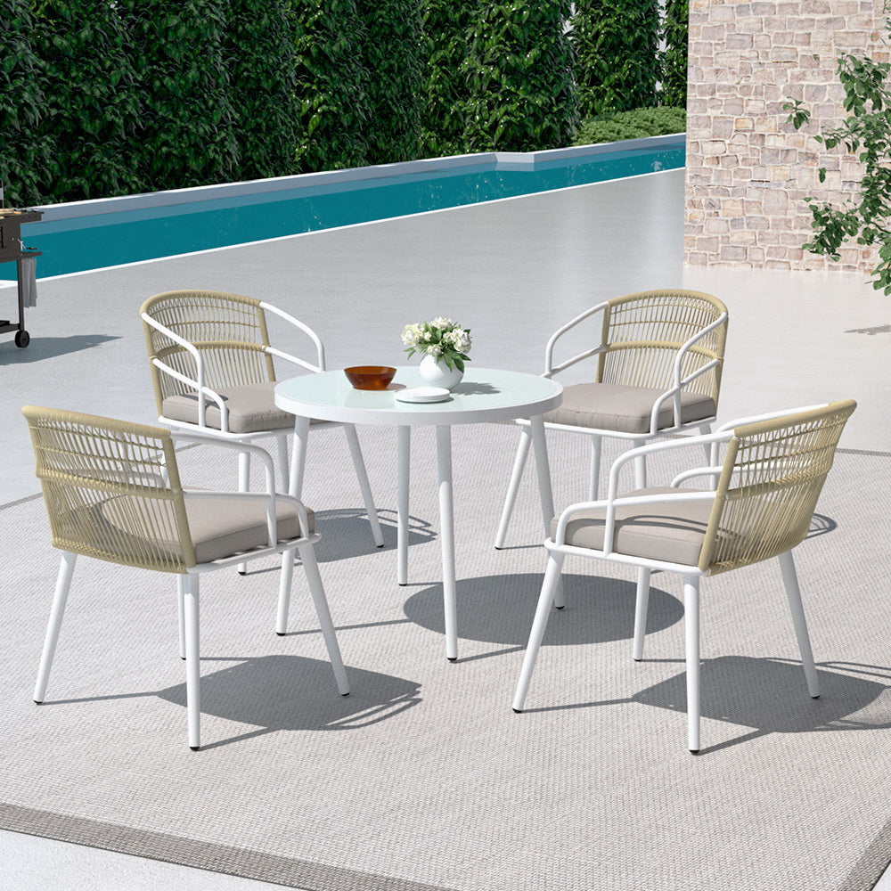 5-Piece Outdoor Dining Set – Rope & Aluminium