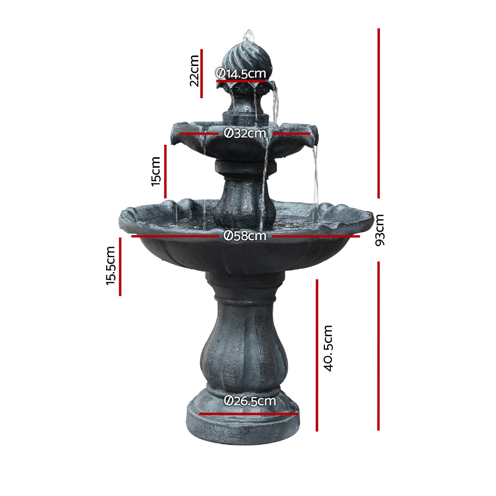 3 Tier Solar Powered Water Fountain (Black)