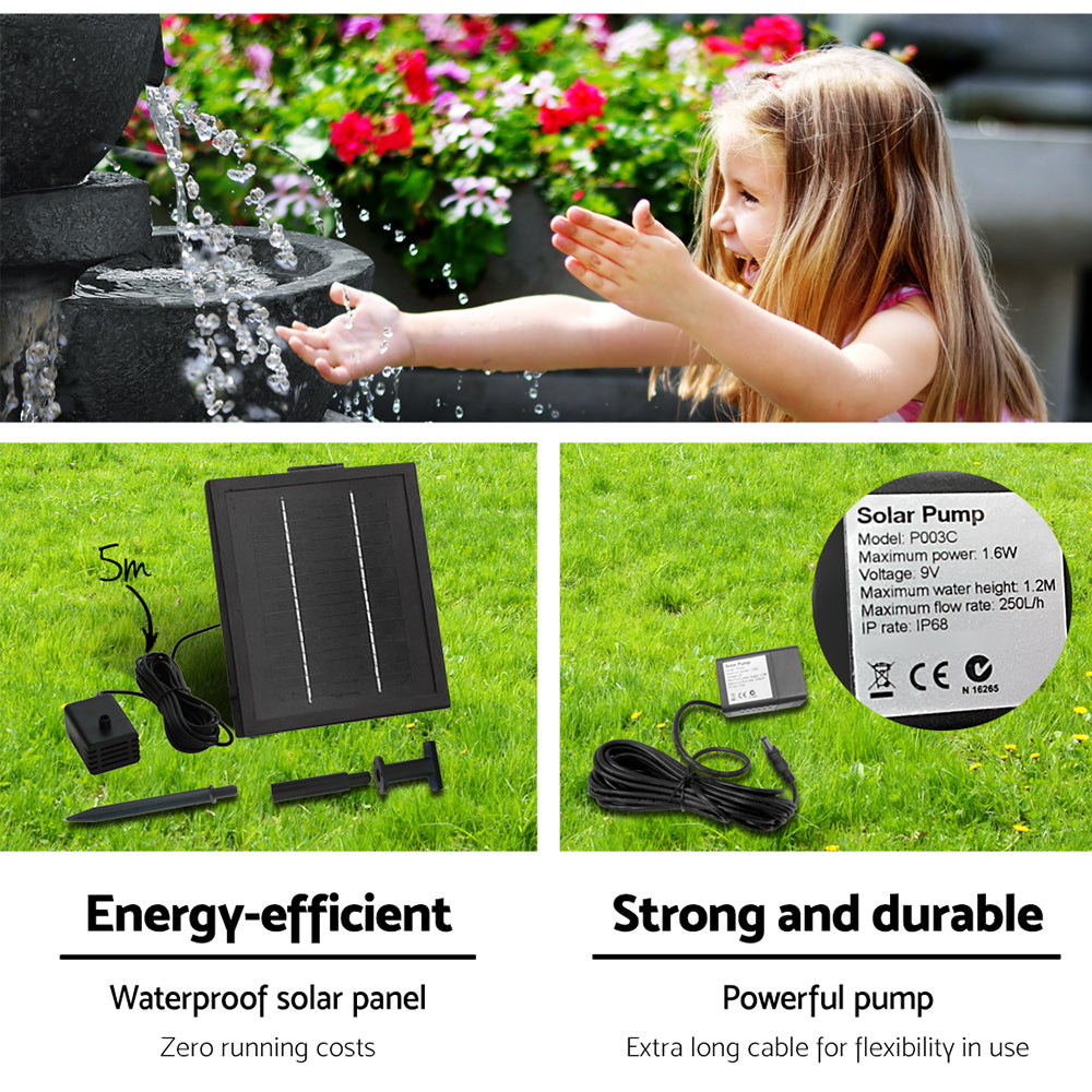 4 Tier Solar Powered Water Fountain with Light (Blue)