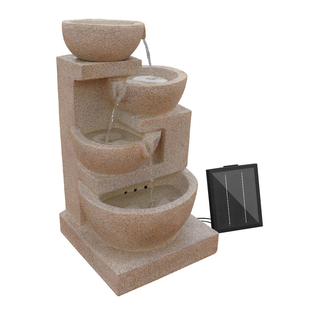 4 Tier Solar Powered Water Fountain with Light (Sand Beige)