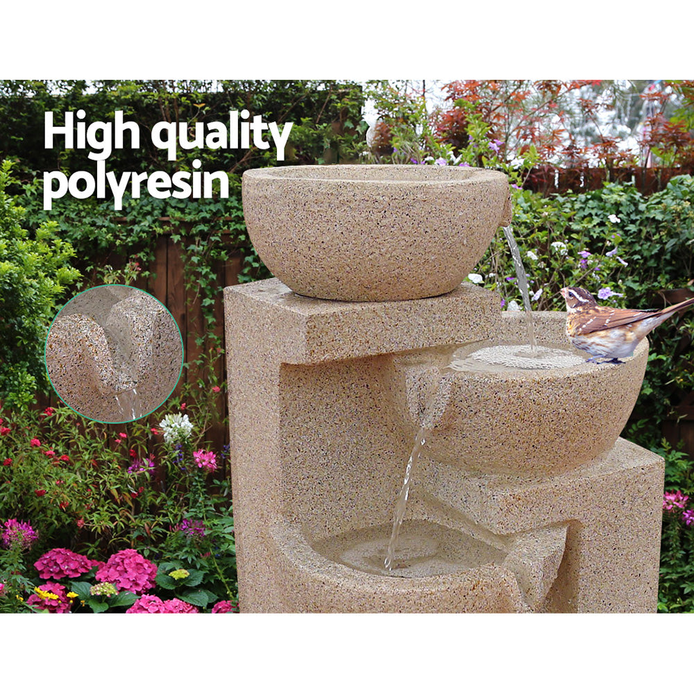 4 Tier Solar Powered Water Fountain with Light (Sand Beige)