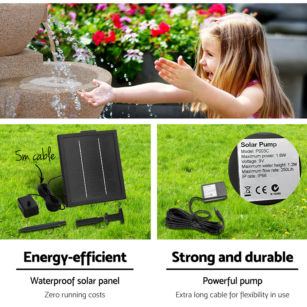 4 Tier Solar Powered Water Fountain with Light (Sand Beige)