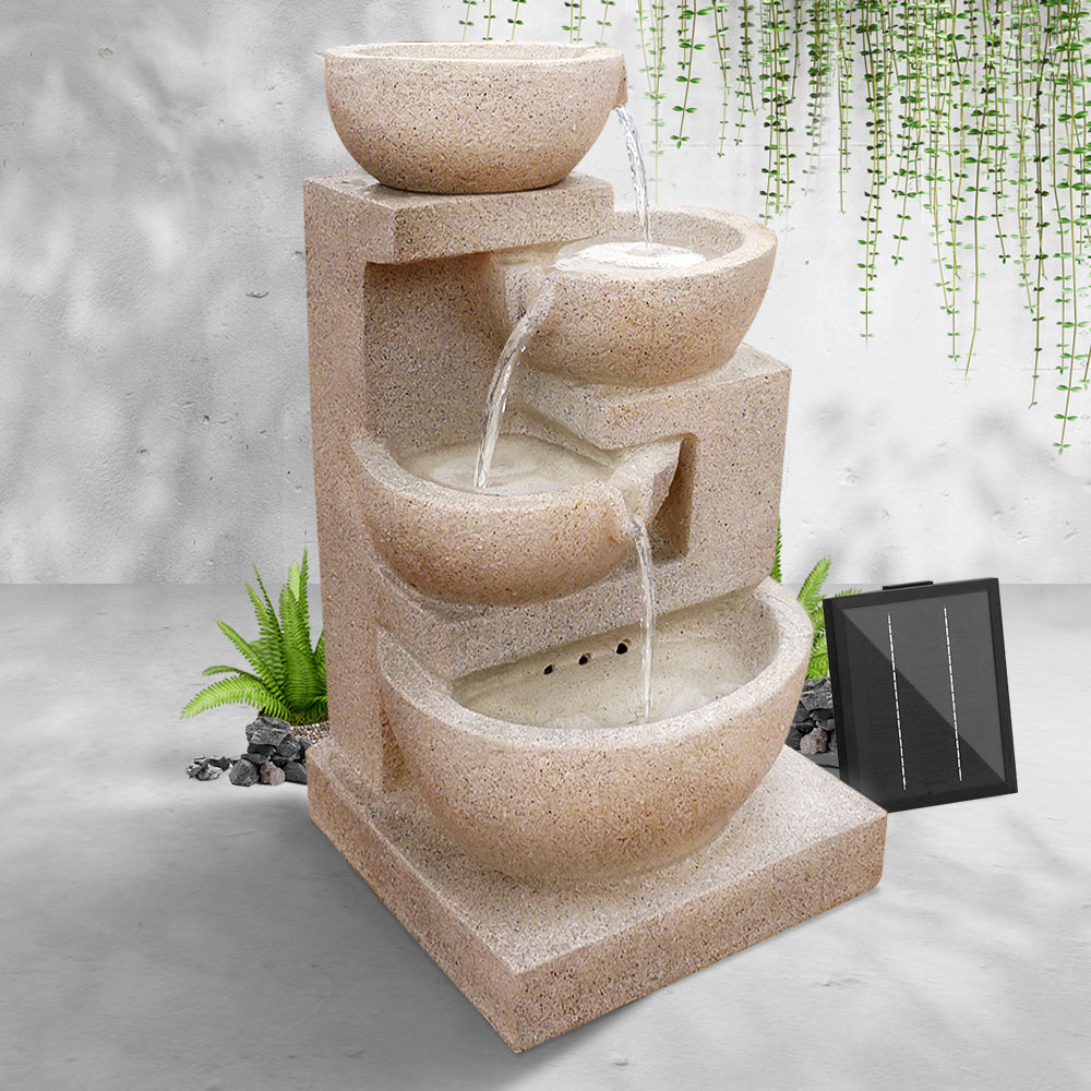 4 Tier Solar Powered Water Fountain with Light (Sand Beige)