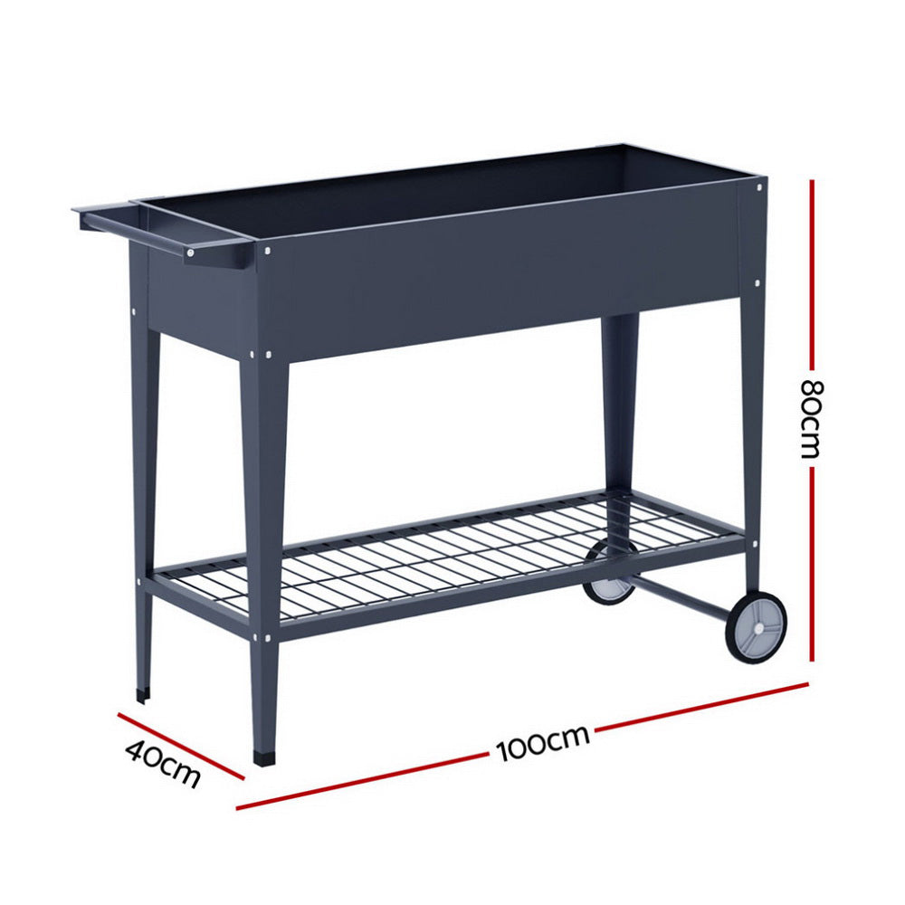 Mobile Raised Garden Bed – With Wheels, Handle & Storage Shelf