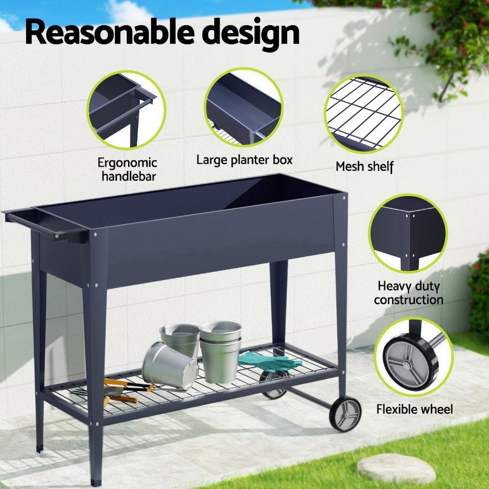 Mobile Raised Garden Bed – With Wheels, Handle & Storage Shelf