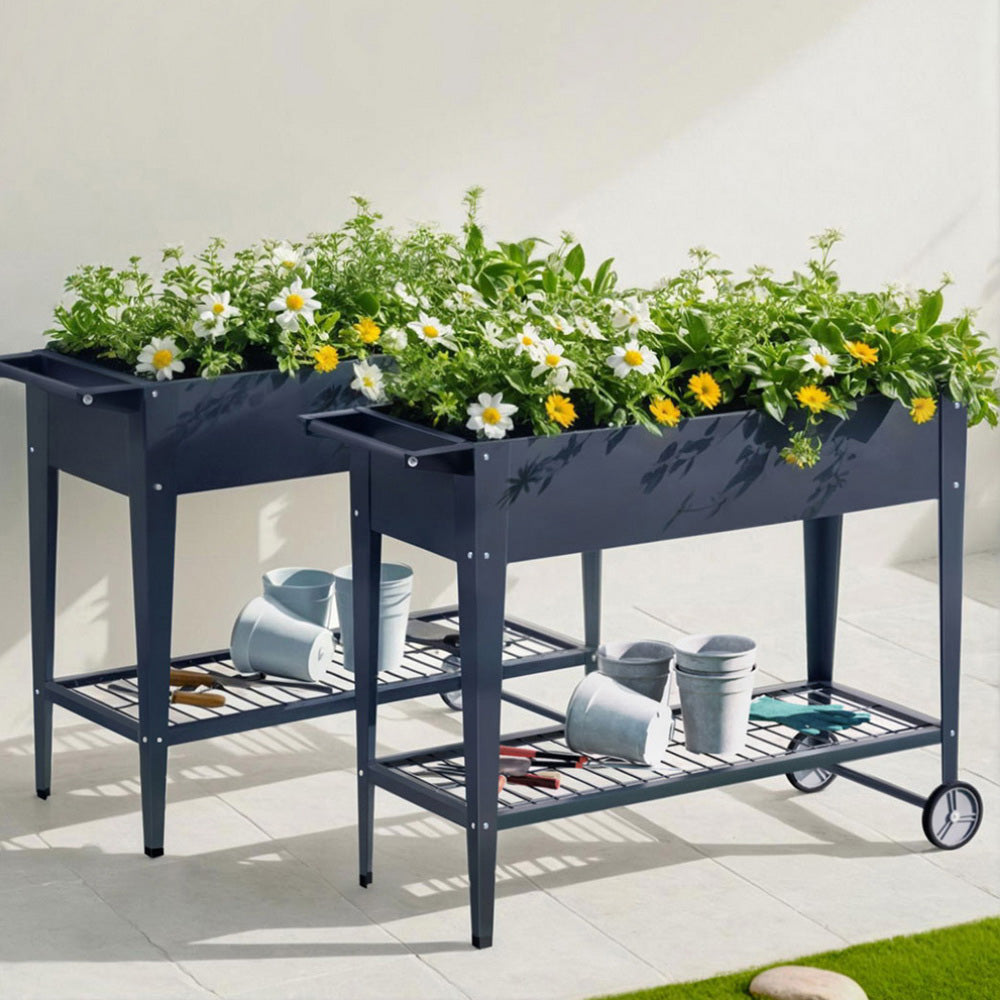 Mobile Raised Garden Bed – With Wheels, Handle & Storage Shelf
