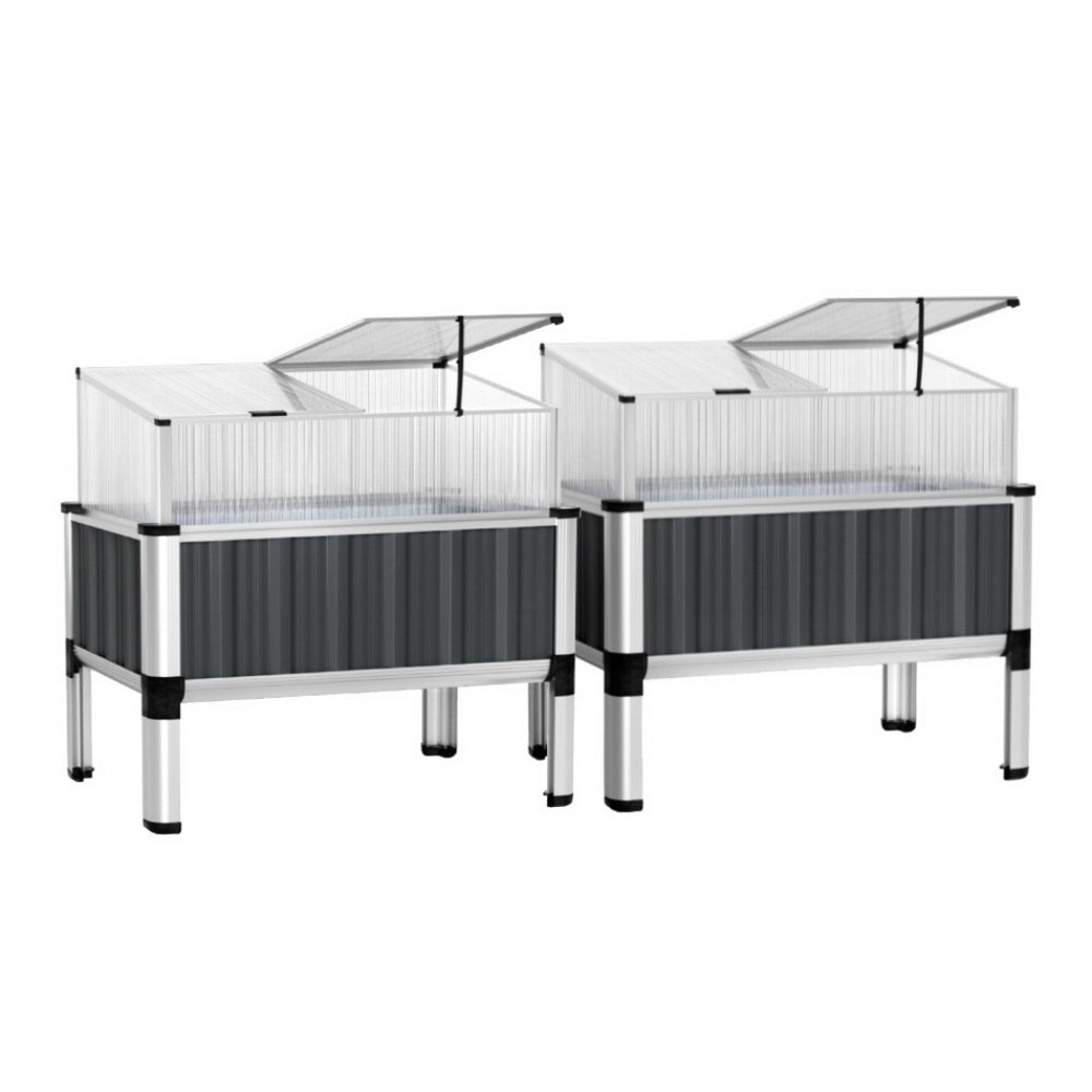 Raised Garden Bed with Polycarbonate Roof 80 x 49 x 74cm (Set of 2)