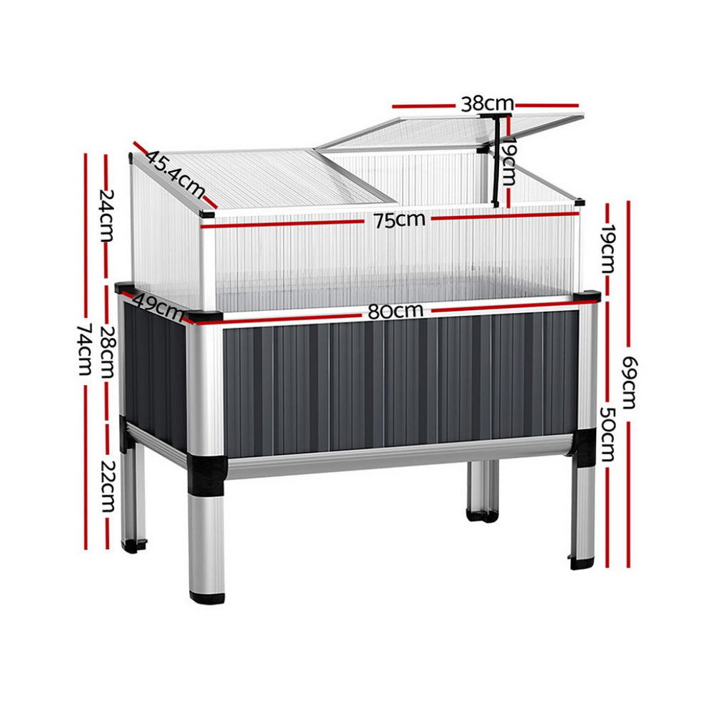 Raised Garden Bed with Polycarbonate Roof 80 x 49 x 74cm (Set of 2)