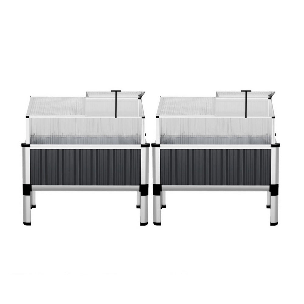 Raised Garden Bed with Polycarbonate Roof 80 x 49 x 74cm (Set of 2)