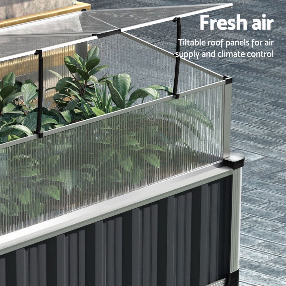 Raised Garden Bed with Polycarbonate Roof 80 x 49 x 74cm (Set of 2)