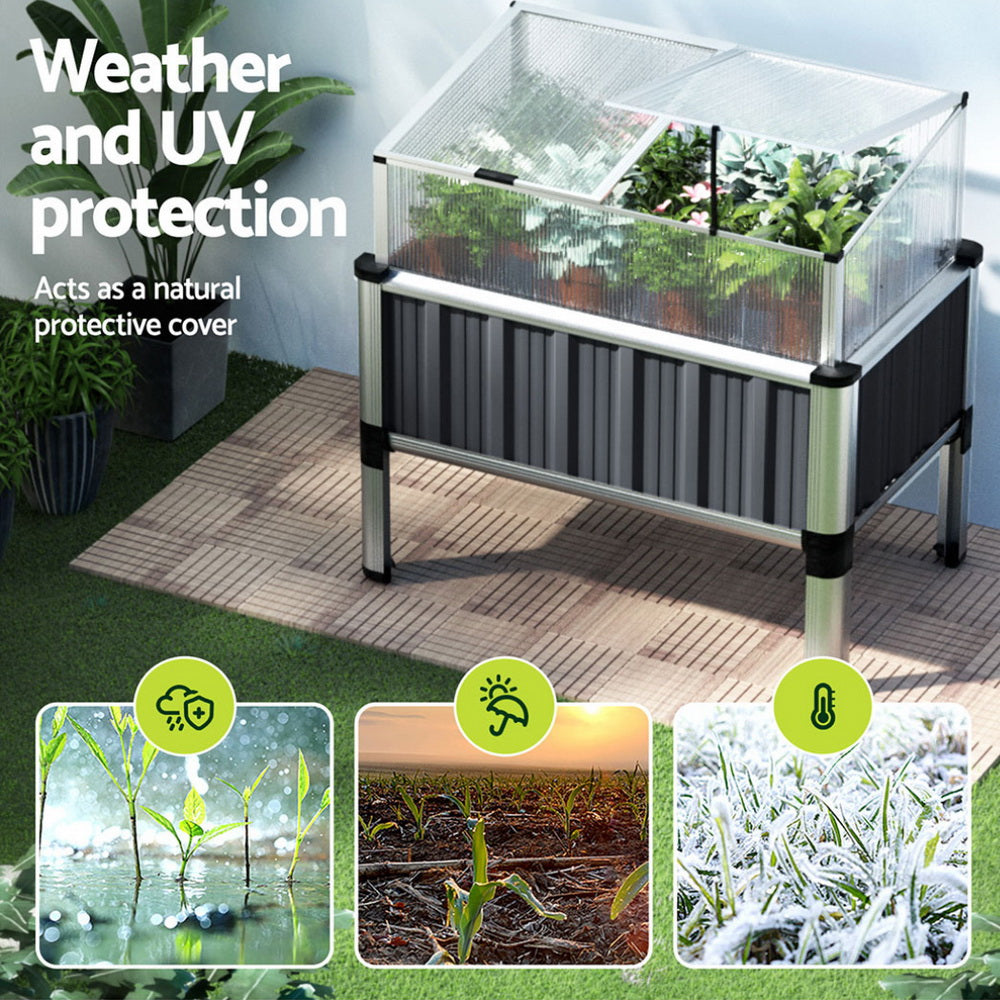 Raised Garden Bed with Polycarbonate Roof 80 x 49 x 74cm (Set of 2)