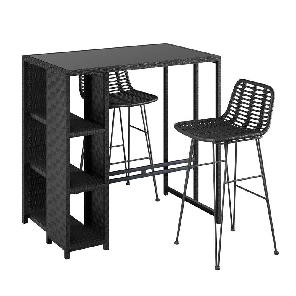 3-Piece Outdoor Bar Set – Black Wicker