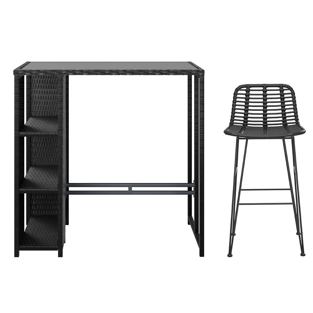 3-Piece Outdoor Bar Set – Black Wicker