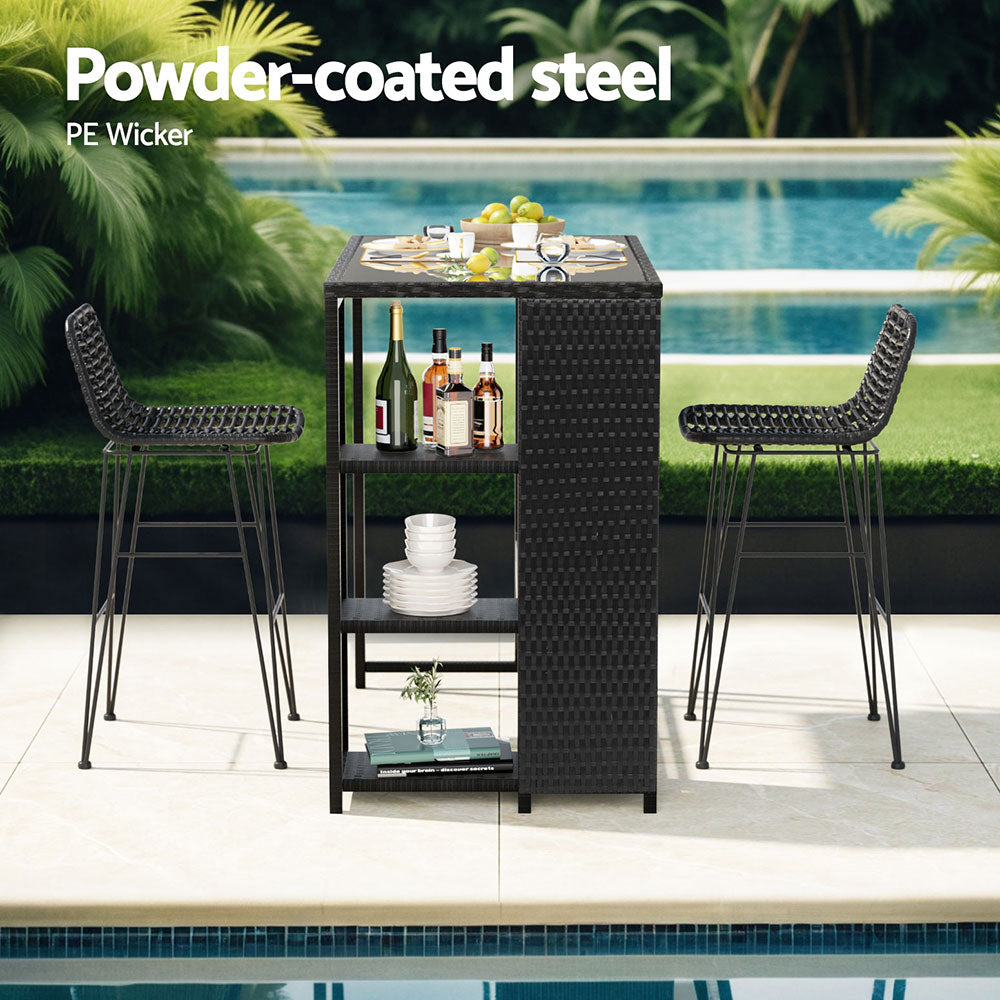 3-Piece Outdoor Bar Set – Black Wicker