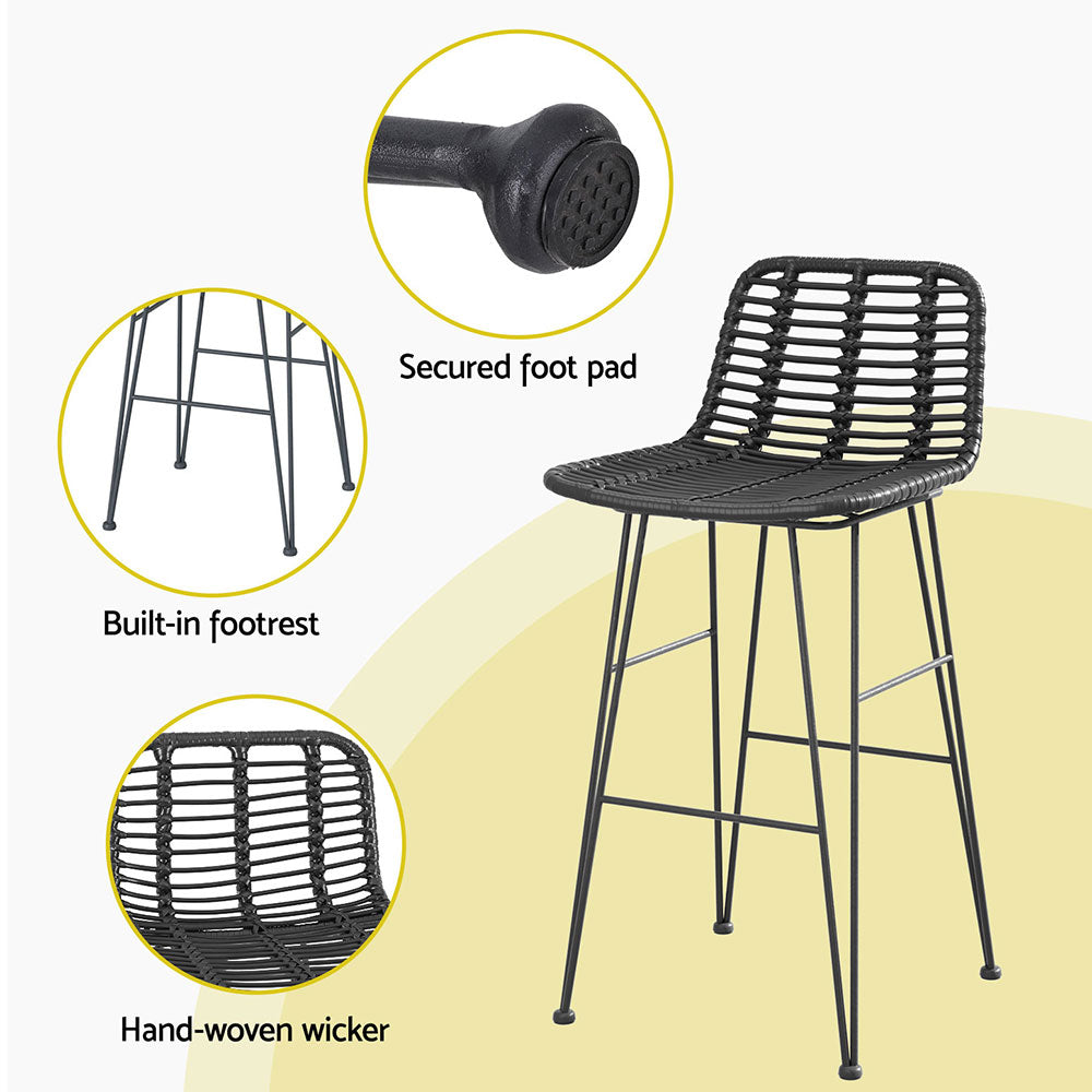 3-Piece Outdoor Bar Set – Black Wicker