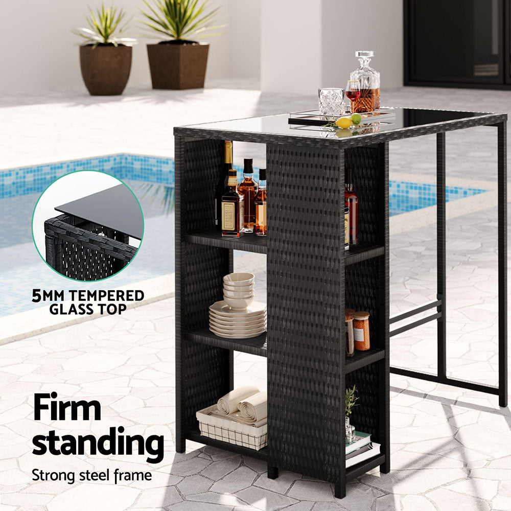 3-Piece Outdoor Bar Set – Black Wicker