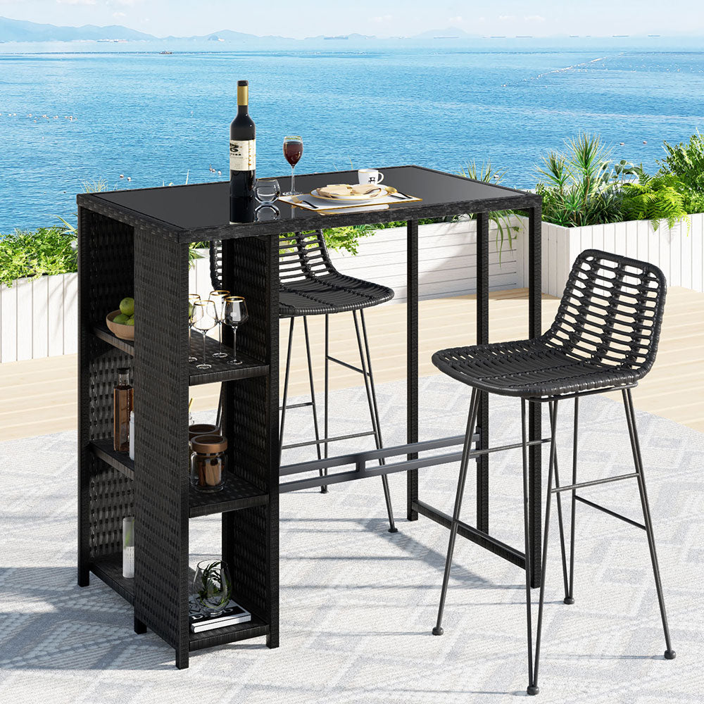 3-Piece Outdoor Bar Set – Black Wicker