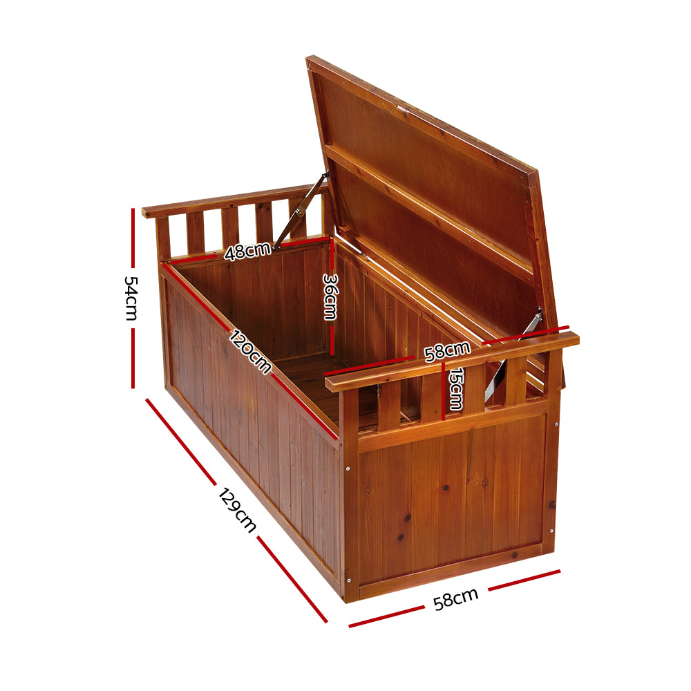 Gardeon Outdoor Storage Box Wooden Garden Bench 128.5cm Chest Tool Toy Sheds XL