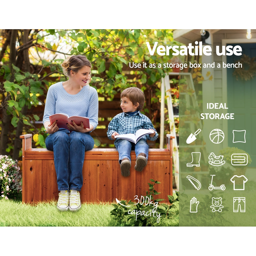 Gardeon Outdoor Storage Box Wooden Garden Bench 128.5cm Chest Tool Toy Sheds XL