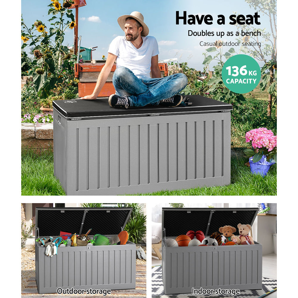 270L Outdoor Storage Box with Bench Seat – Grey & Black