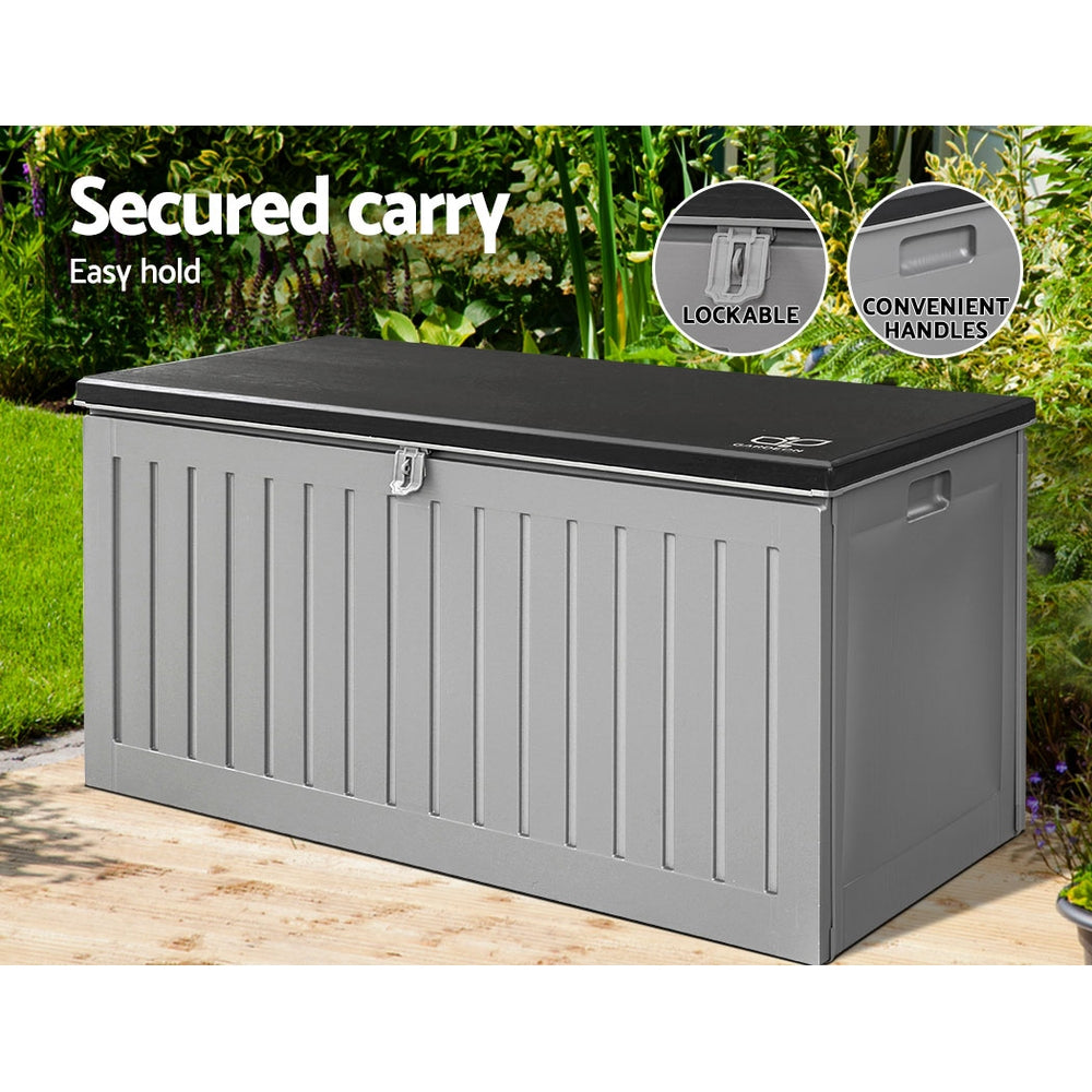 270L Outdoor Storage Box with Bench Seat – Grey & Black