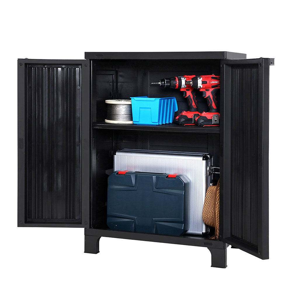 Outdoor Storage Cabinet Cupboard Lockable Garden Sheds Adjustable Black