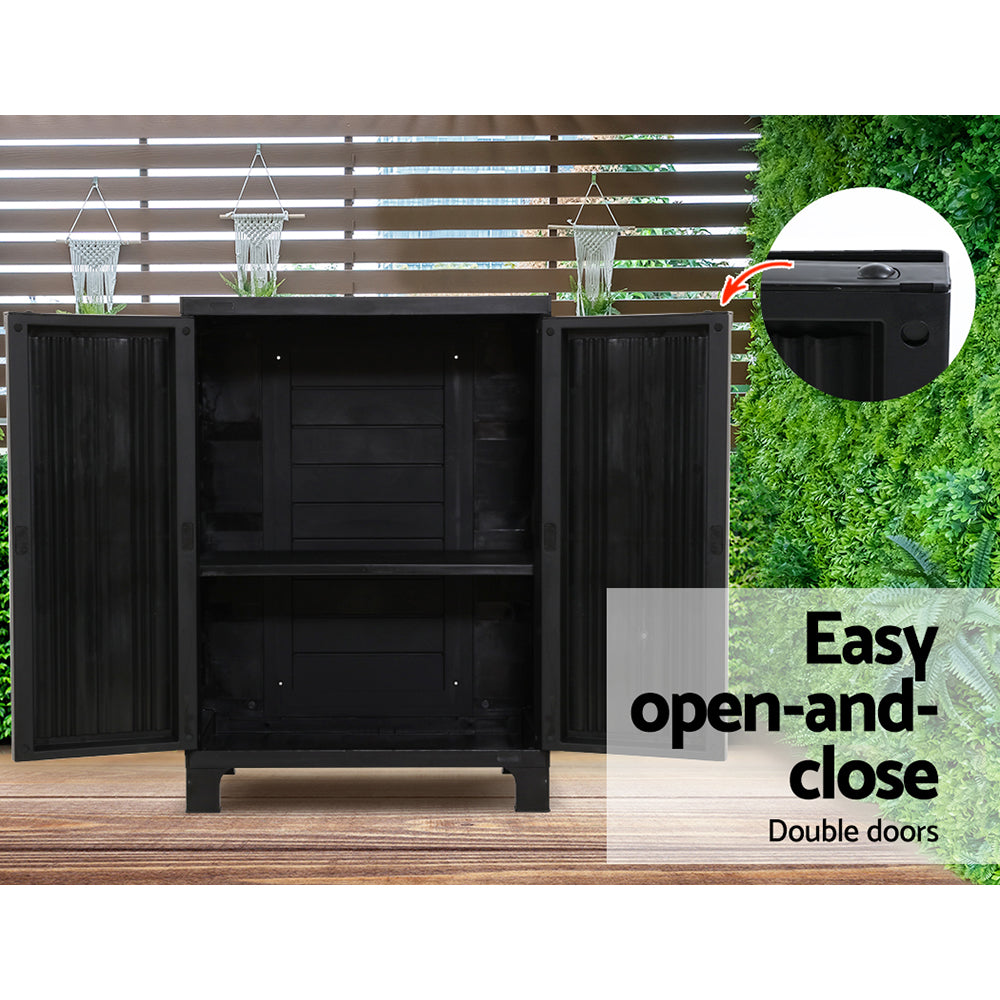 Outdoor Storage Cabinet Cupboard Lockable Garden Sheds Adjustable Black