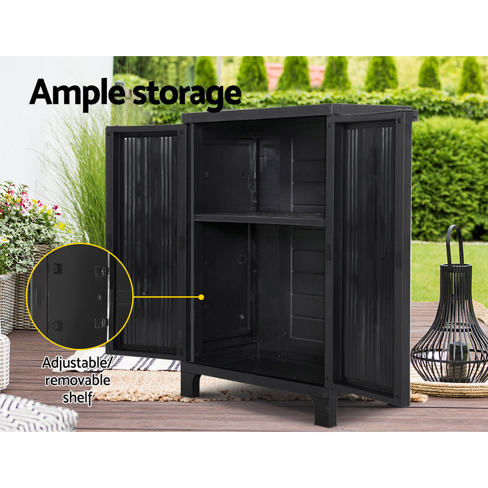 Outdoor Storage Cabinet Cupboard Lockable Garden Sheds Adjustable Black