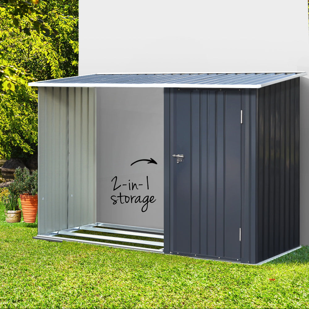 Metal Garden Shed – Tool & Firewood Storage, Galvanised Steel - 249 x 104 x 159cm