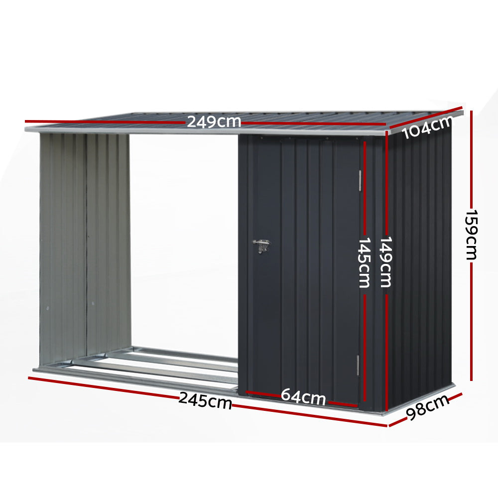 Metal Garden Shed – Tool & Firewood Storage, Galvanised Steel - 249 x 104 x 159cm