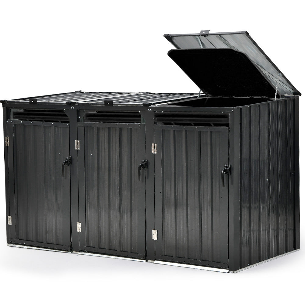 3-Bin Garbage Bin Shed – Galvanised Steel Outdoor Storage