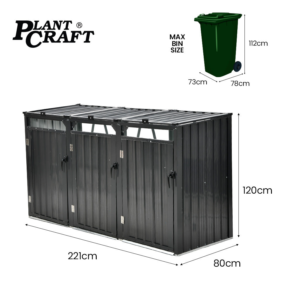 3-Bin Garbage Bin Shed – Galvanised Steel Outdoor Storage