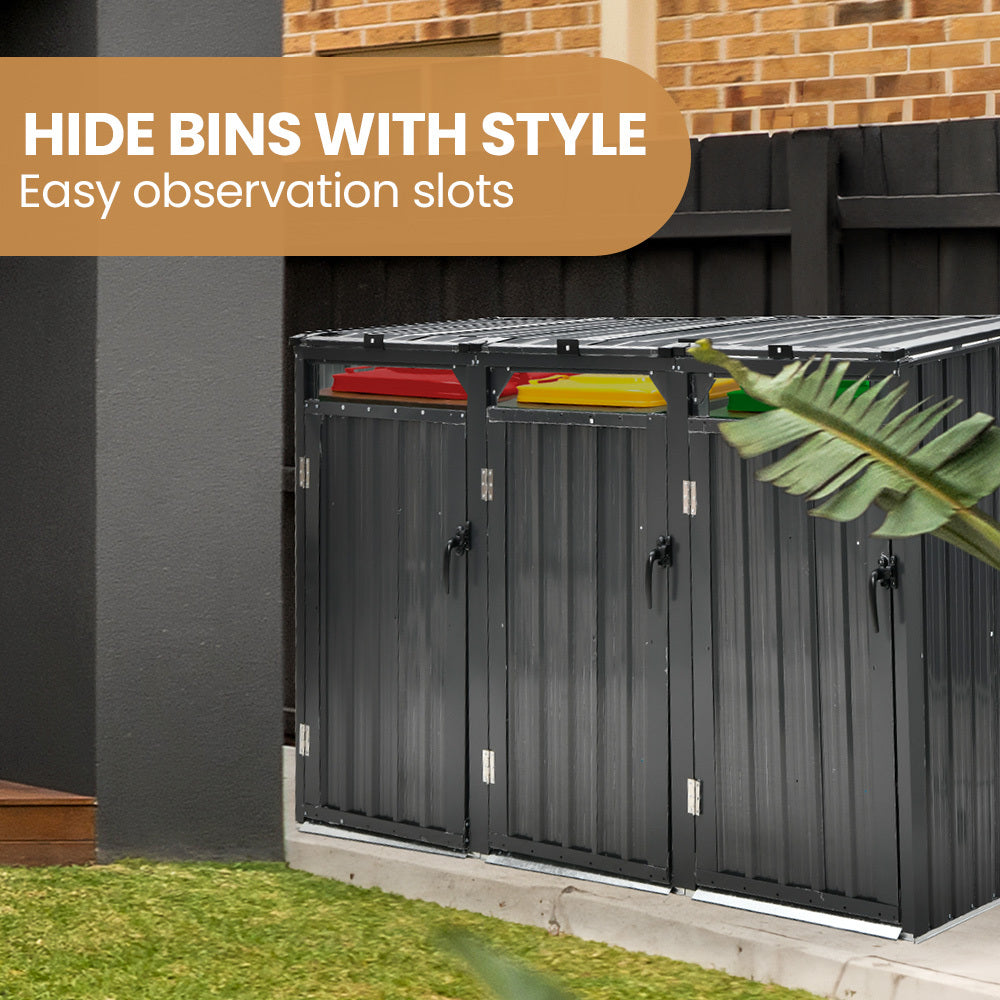 3-Bin Garbage Bin Shed – Galvanised Steel Outdoor Storage