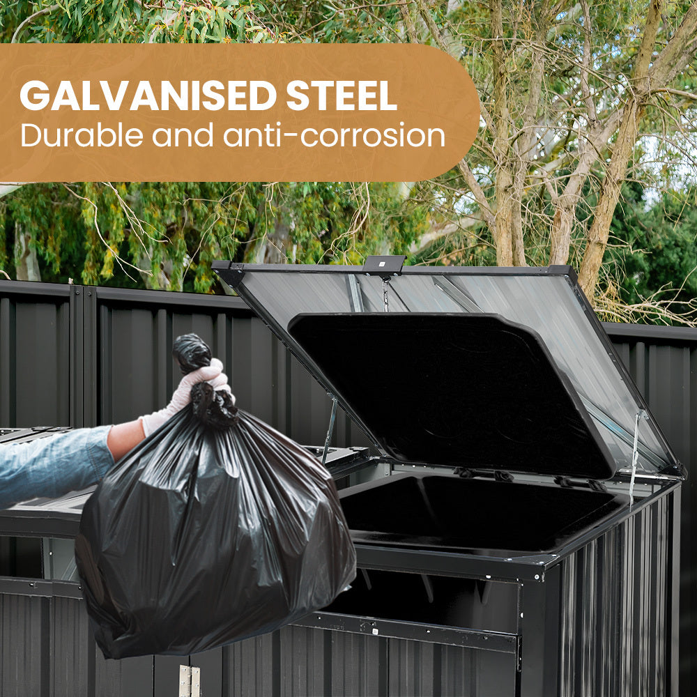 3-Bin Garbage Bin Shed – Galvanised Steel Outdoor Storage