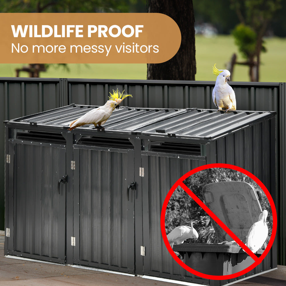 3-Bin Garbage Bin Shed – Galvanised Steel Outdoor Storage