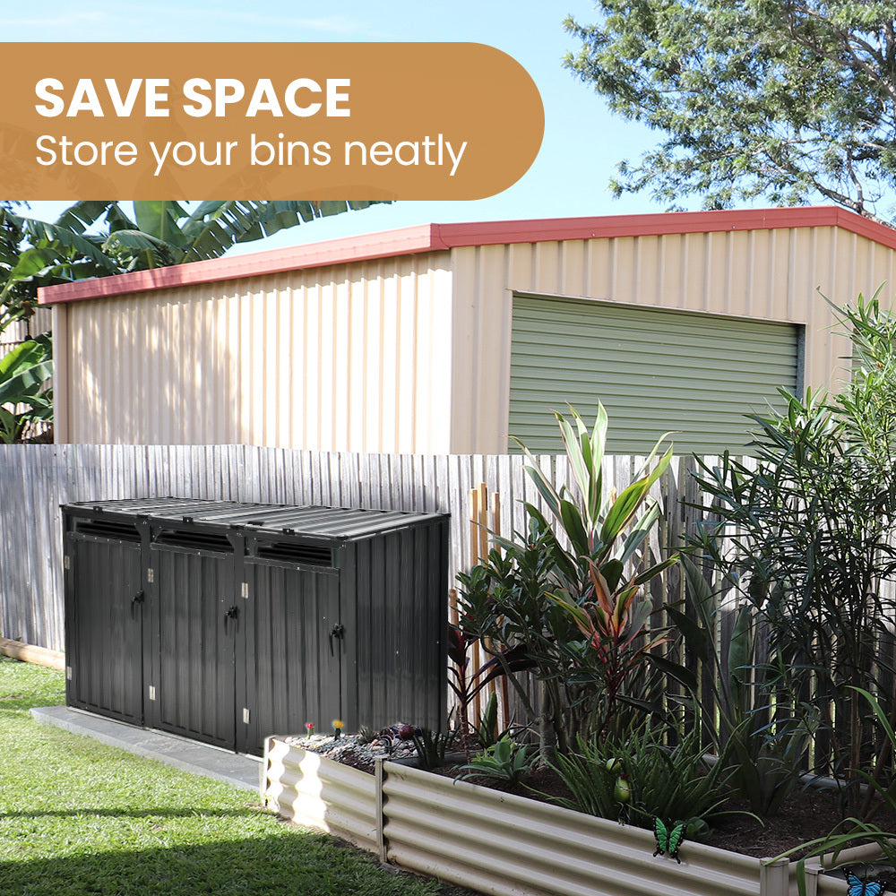 3-Bin Garbage Bin Shed – Galvanised Steel Outdoor Storage