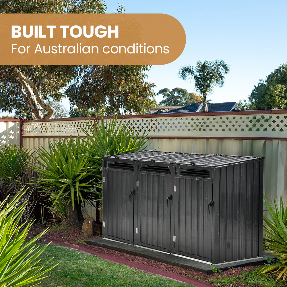 3-Bin Garbage Bin Shed – Galvanised Steel Outdoor Storage