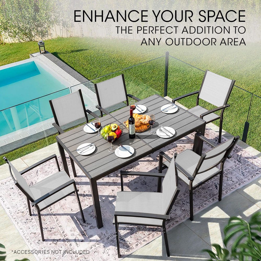 7-Piece Outdoor Dining Set – Polywood & Mesh