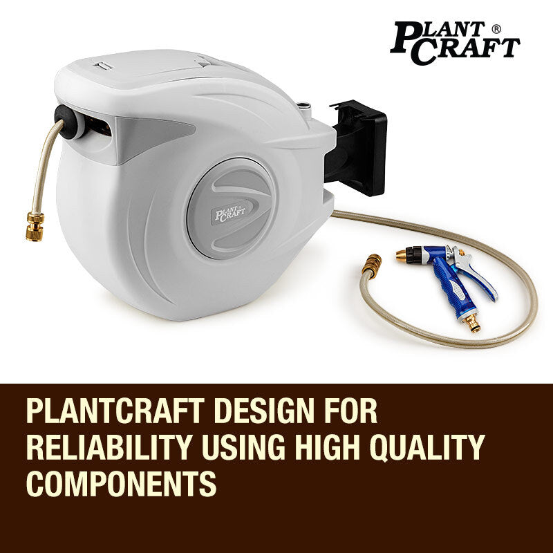30m Wall-Mounted Retractable Water Hose Reel – Cream & Grey