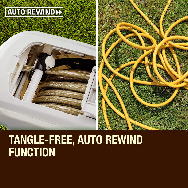 30m Wall-Mounted Retractable Water Hose Reel – Cream & Grey