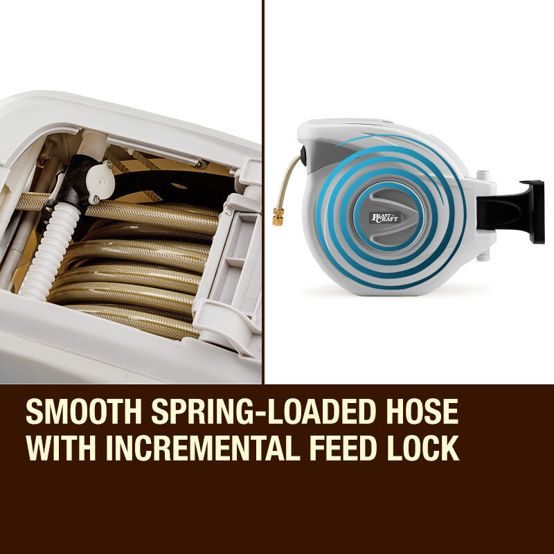 30m Wall-Mounted Retractable Water Hose Reel – Cream & Grey