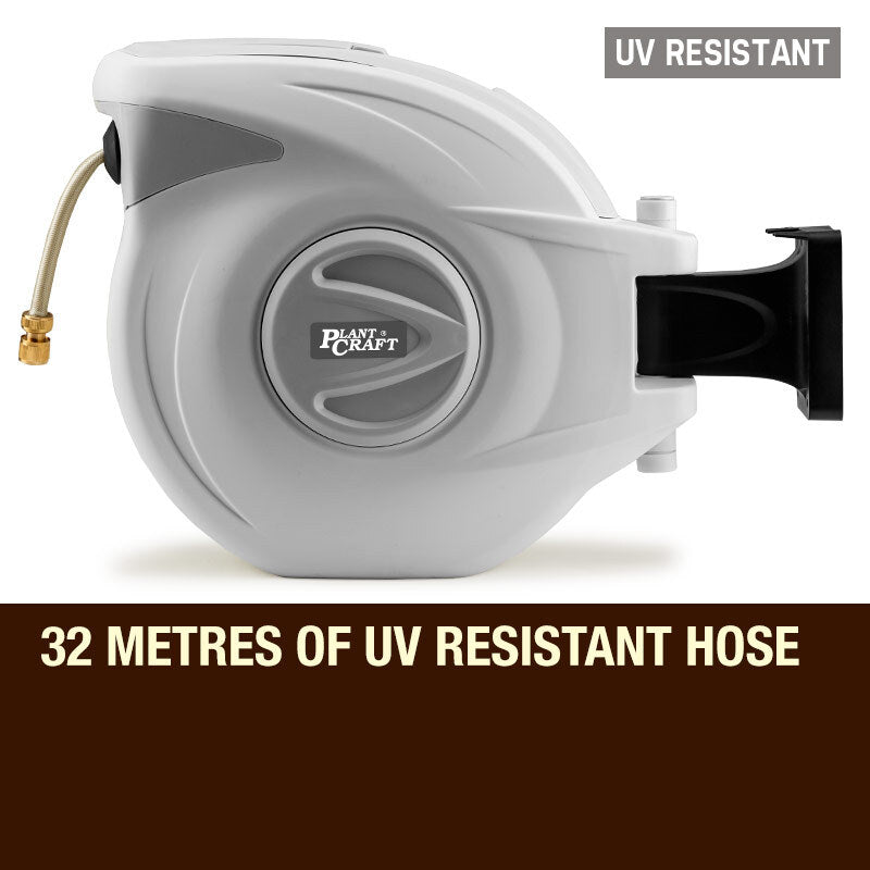 30m Wall-Mounted Retractable Water Hose Reel – Cream & Grey
