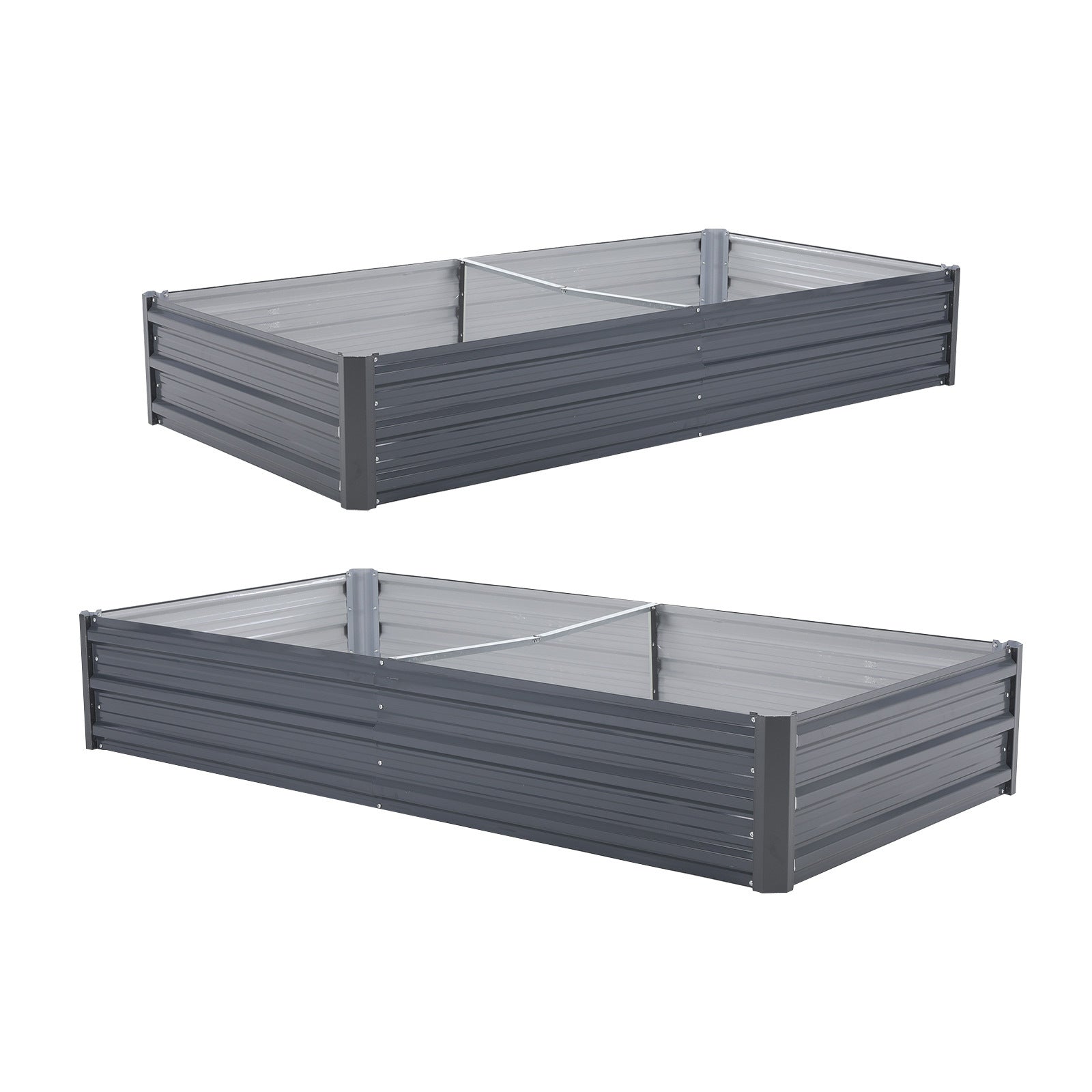 2-Piece Raised Garden Bed Set – Galvanised Steel Planters (180 x 90 x 30cm, Grey)