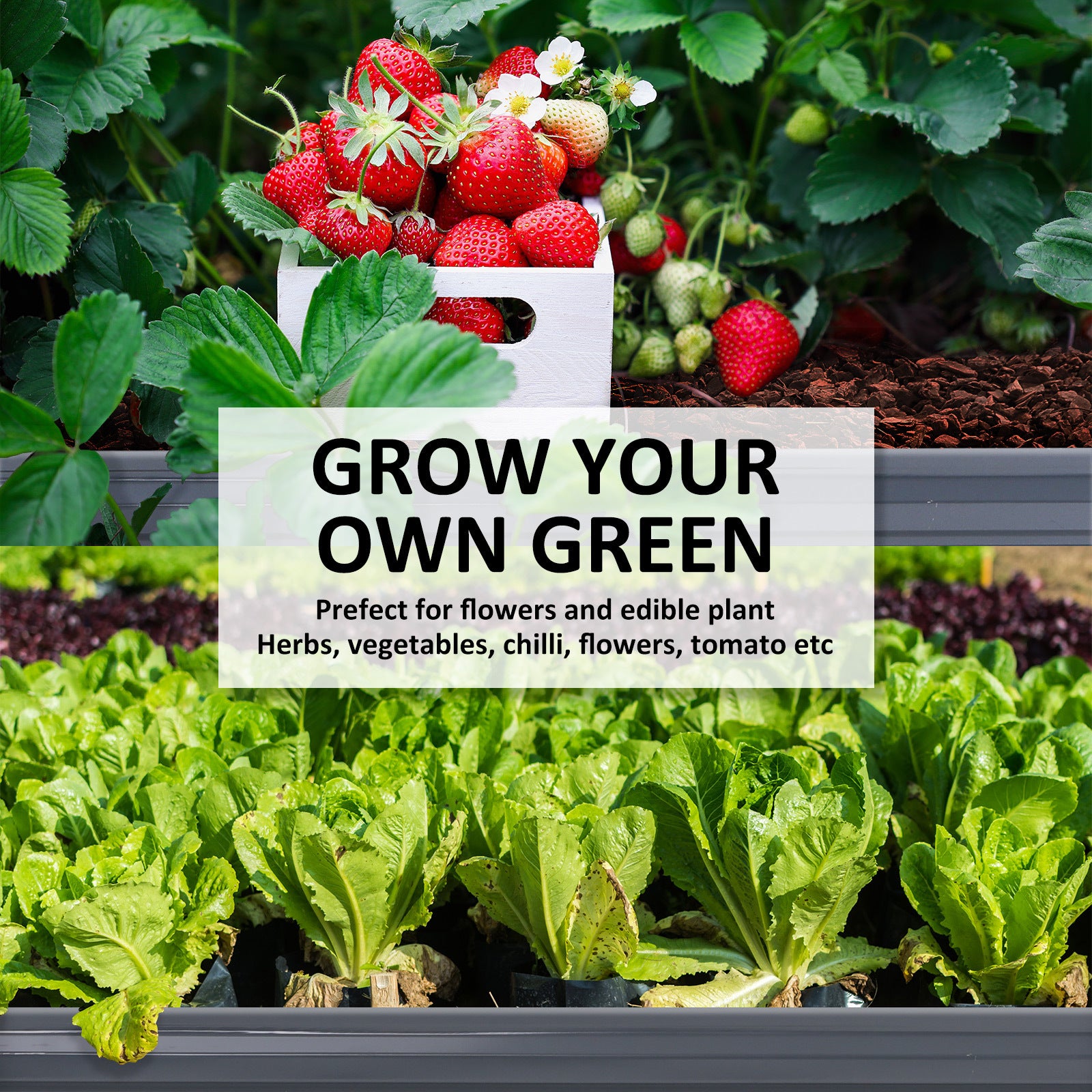 2-Piece Raised Garden Bed Set – Galvanised Steel Planters (180 x 90 x 30cm, Grey)