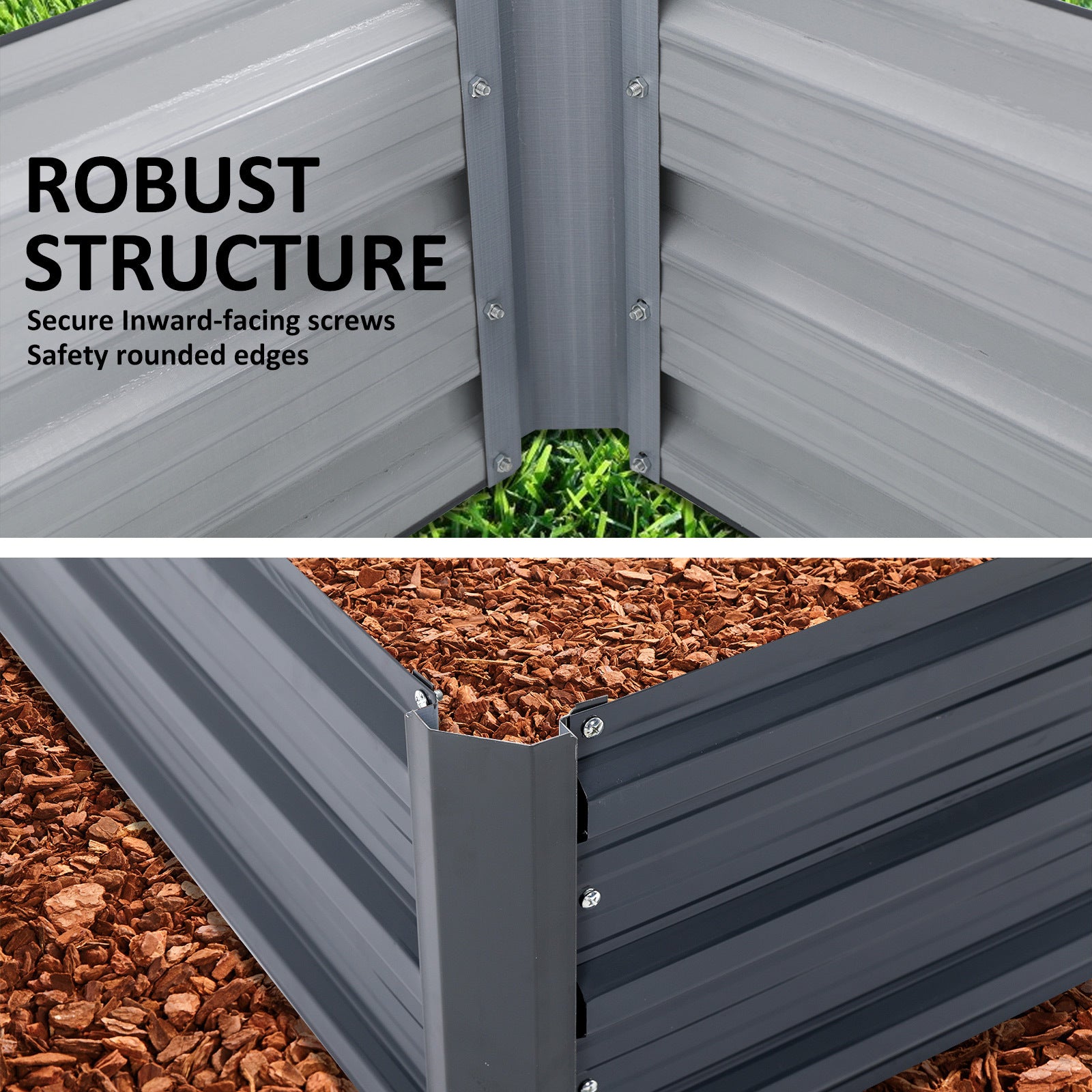 2-Piece Raised Garden Bed Set – Galvanised Steel Planters (180 x 90 x 30cm, Grey)